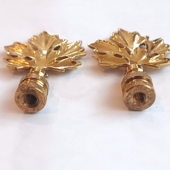 Two Vintage Brass Leaf Finials by Lillian Vernon Never Used Made in Hong Kong - Picture 4 of 5